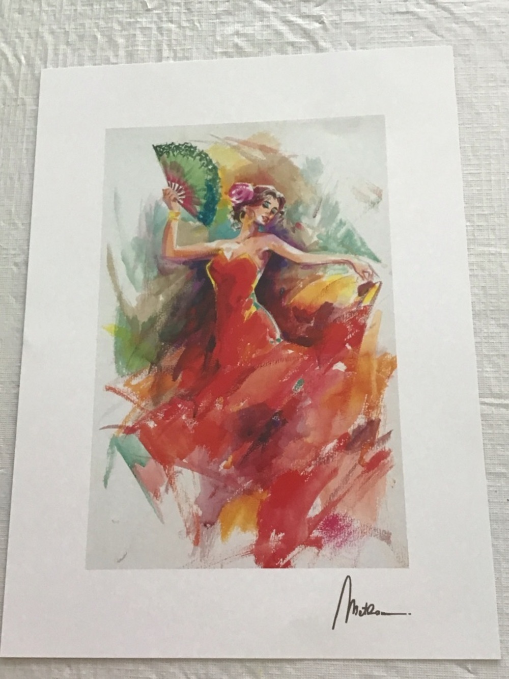 Vibrant Flamenco Dancer Art Lithograph in Red by Anatoly Metlan